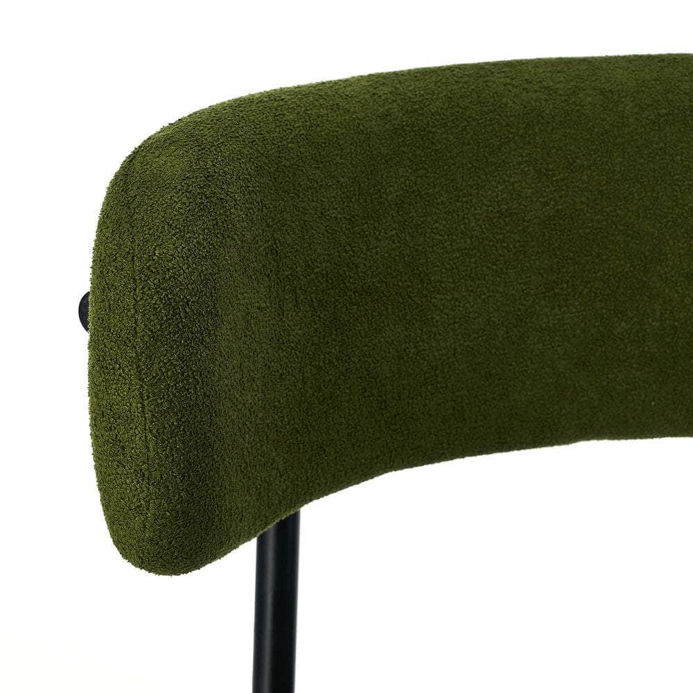 2x Dining Chair Round Boucle Seats Backrest Green