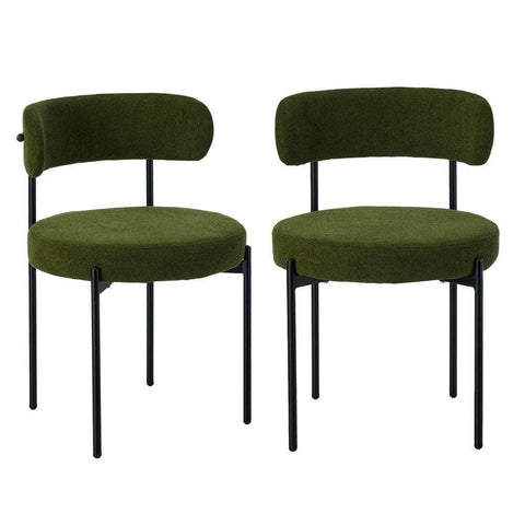 2x Dining Chair Round Boucle Seats Backrest Green