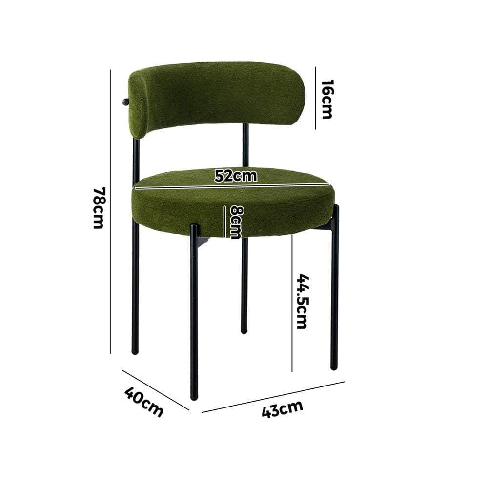 2x Dining Chair Round Boucle Seats Backrest Green