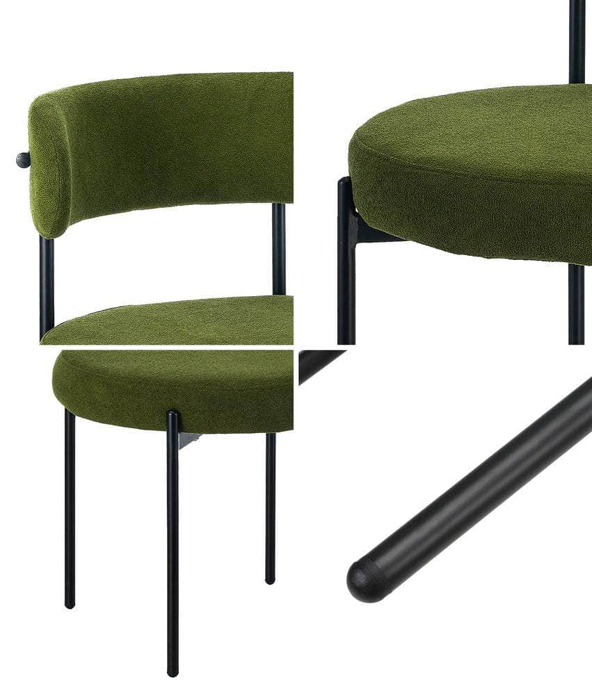 2x Dining Chair Round Boucle Seats Backrest Green