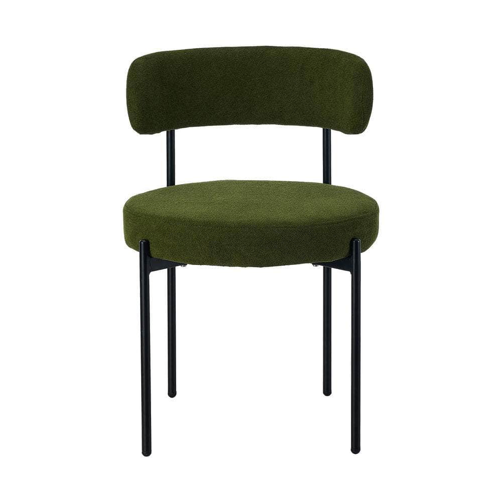 2x Dining Chair Round Boucle Seats Backrest Green