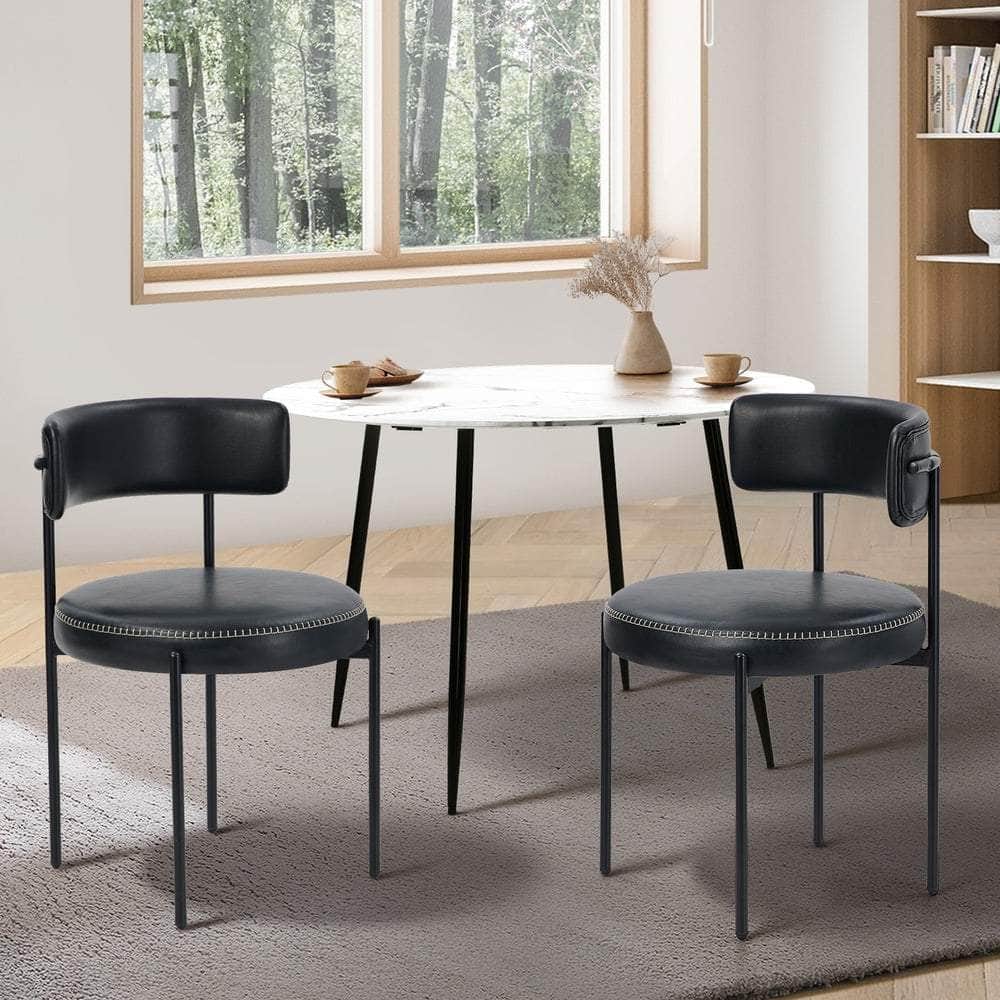 2x Dining Chair Round Leather Brown & Brown