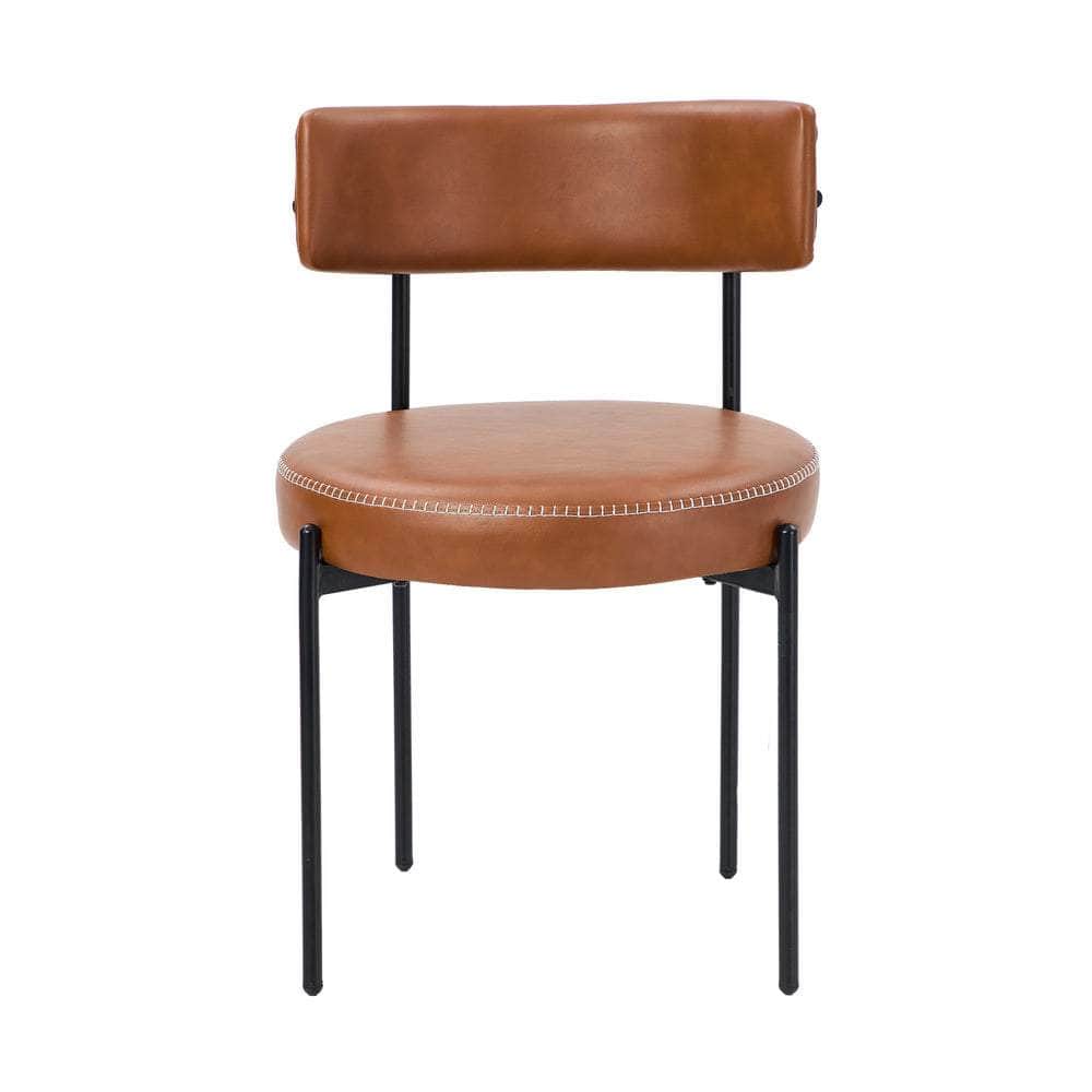 2x Dining Chair Round Leather Brown & Brown
