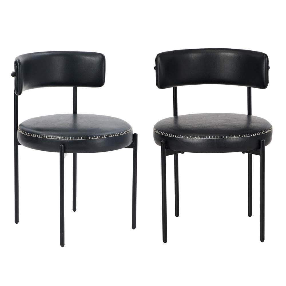 2x Dining Chair Round Leather Brown & Brown