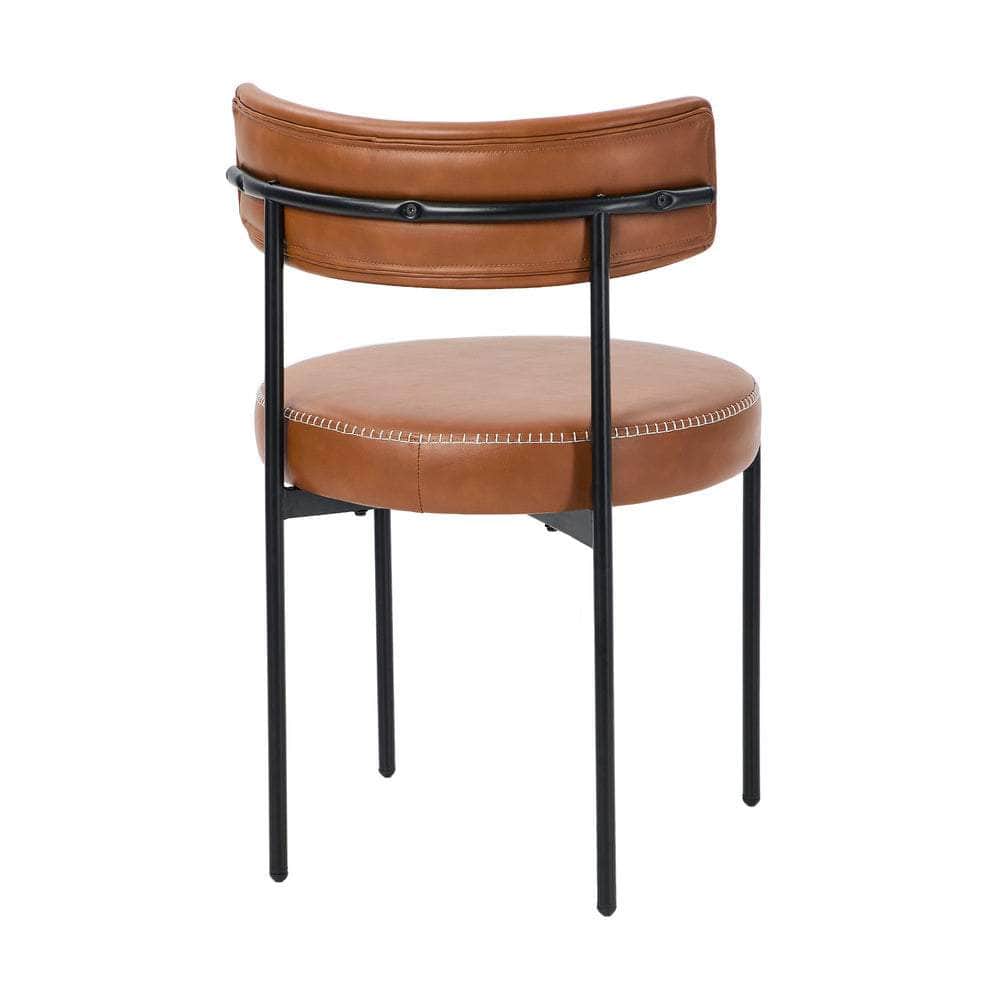2x Dining Chair Round Leather Brown & Brown