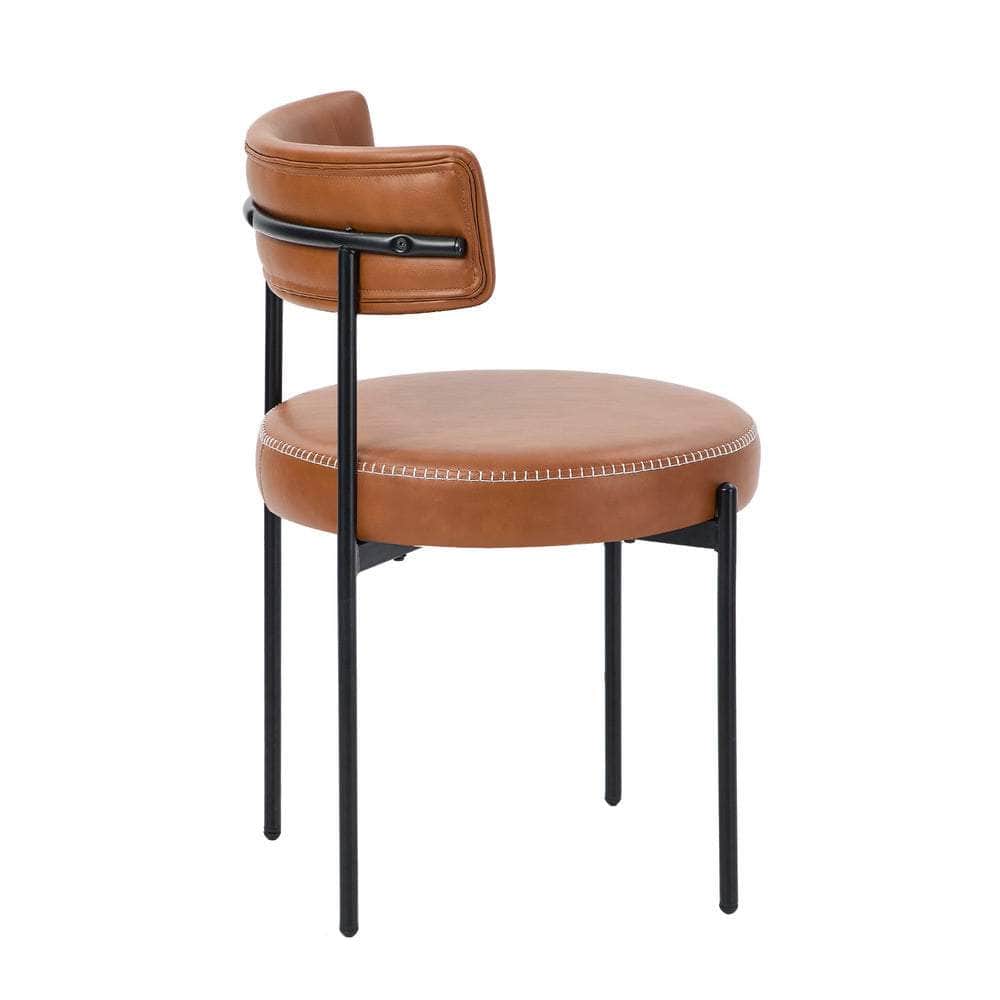 2x Dining Chair Round Leather Brown & Brown