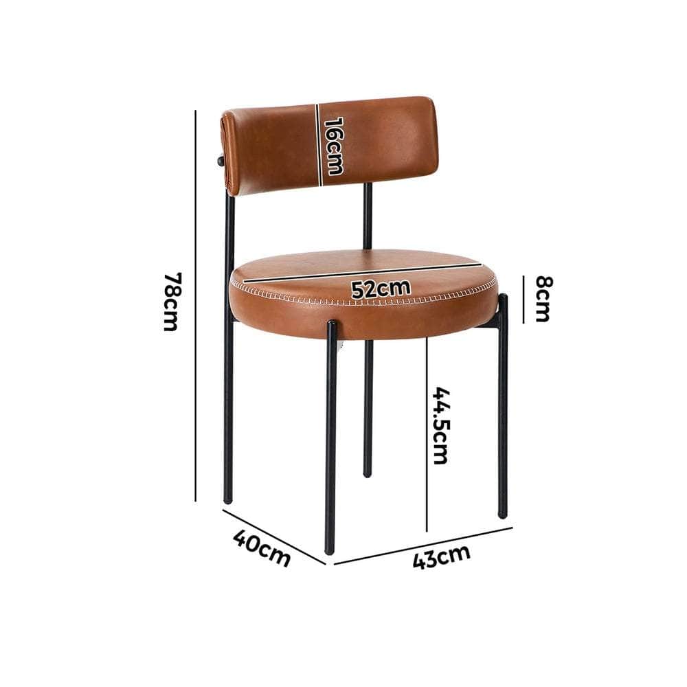 2x Dining Chair Round Leather Brown & Brown