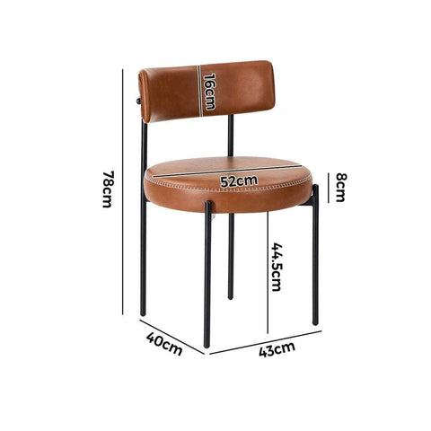 2x Dining Chair Round Leather Brown & Brown