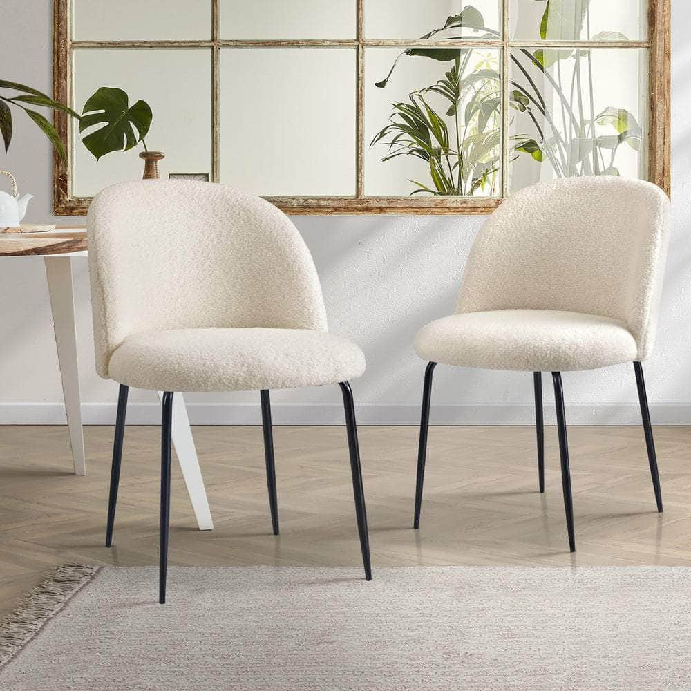 2x Dining Chairs Accent Chair Armchair Kitchen Upholstered Sherpa White | White colour