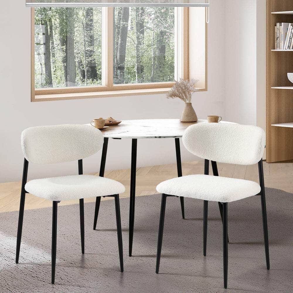 2x Dining Chairs Boucle Fabric Black and White Modern Kitchen Lounge Seating
