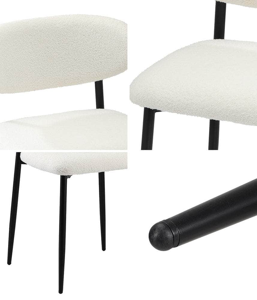 2x Dining Chairs Boucle Fabric Black and White Modern Kitchen Lounge Seating