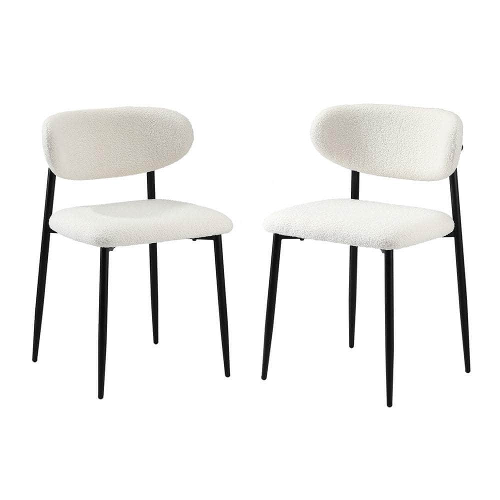 2x Dining Chairs Boucle Fabric Black and White Modern Kitchen Lounge Seating