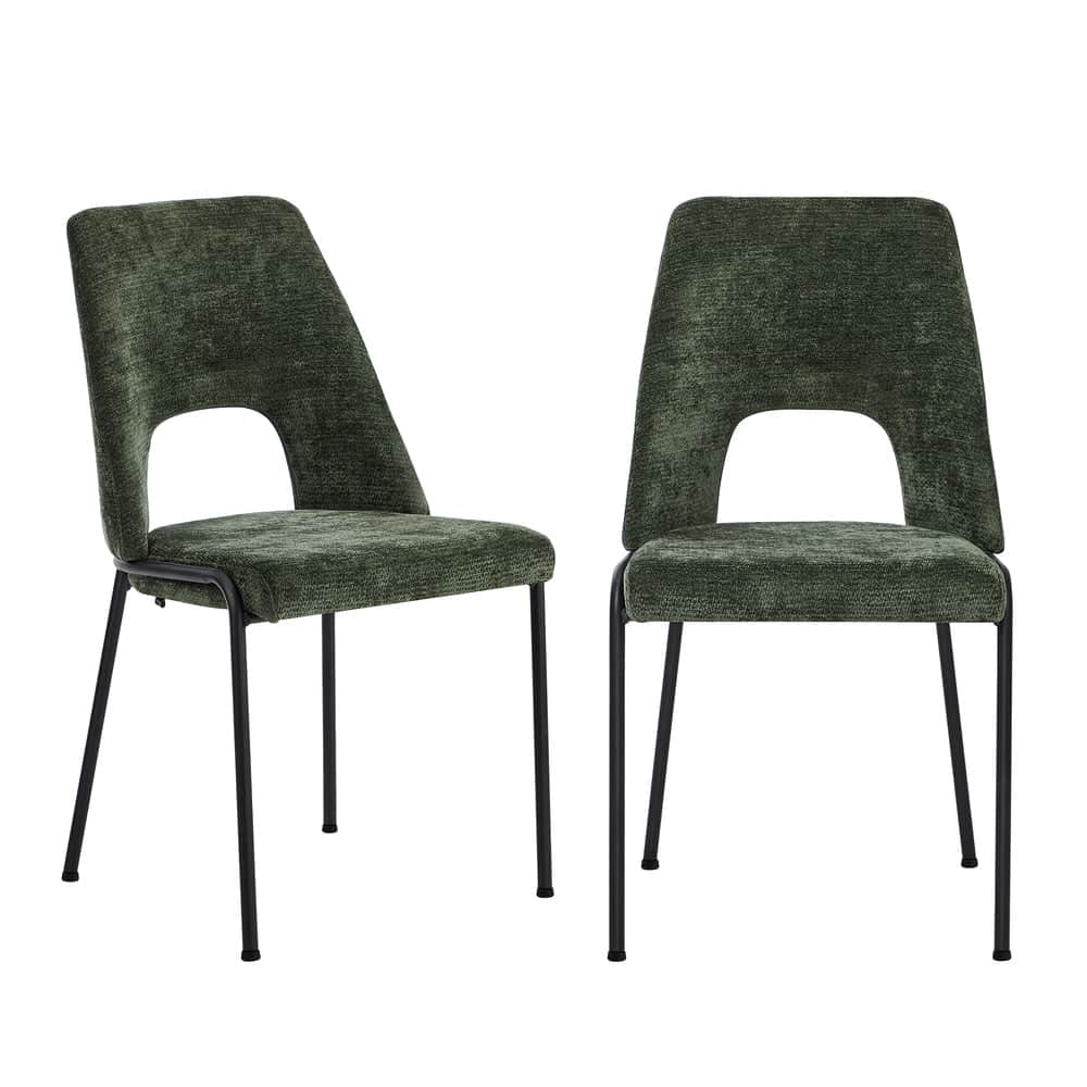 2x Dining Chairs Chenille Fabric Upholstered Kitchen Side Chairs Beige Green & Grey