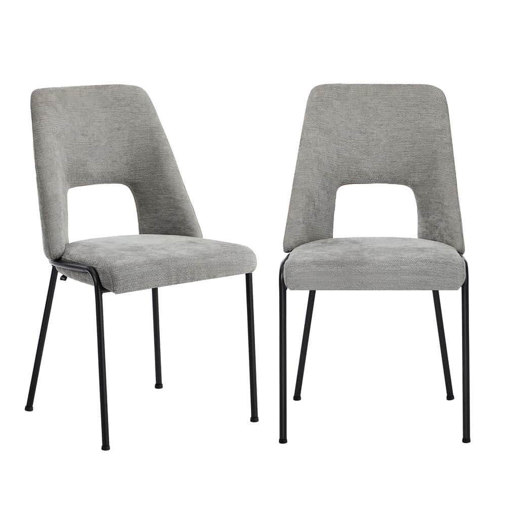 2x Dining Chairs Chenille Fabric Upholstered Kitchen Side Chairs Beige Green & Grey