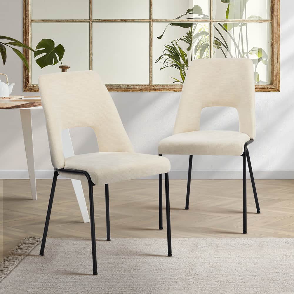 2x Dining Chairs Chenille Fabric Upholstered Kitchen Side Chairs Beige Green & Grey