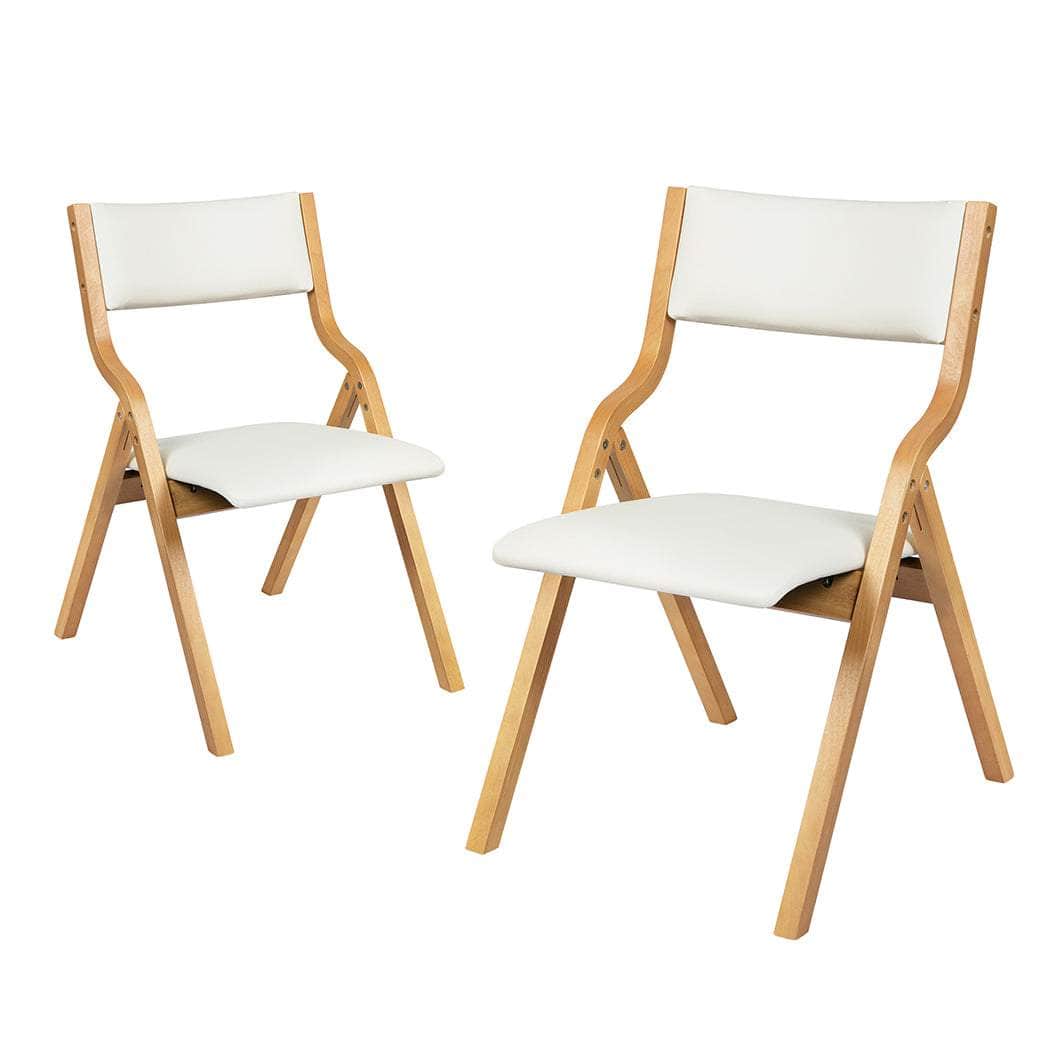 2x Dining Chairs Foldable PU Beige
