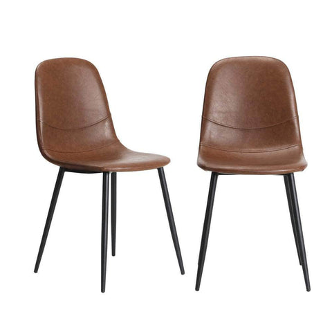 2x Dining Chairs Lounge Room PU Leather Brown