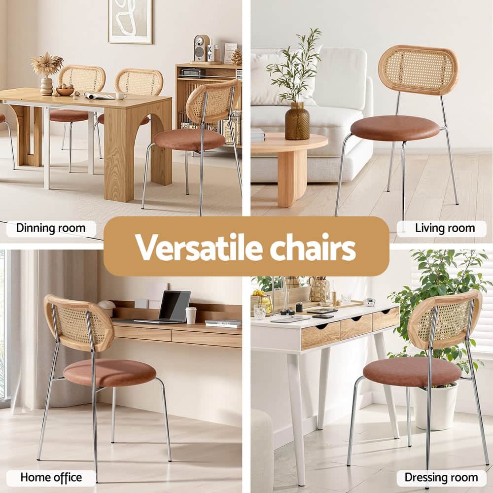 2X Dining Chairs Pu Leather Rattan Kitchen Lounge Cafe Accent Chair