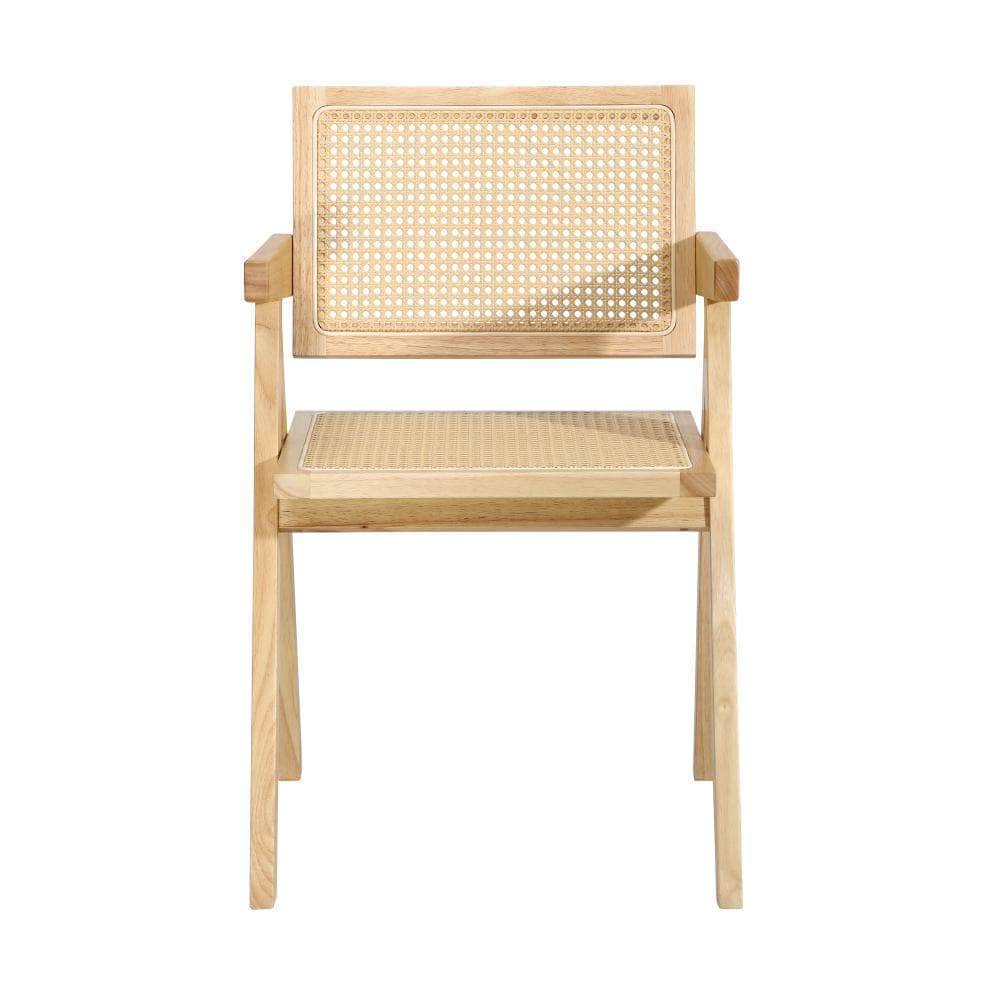 2x Dining Chairs Rattan Wooden Natural