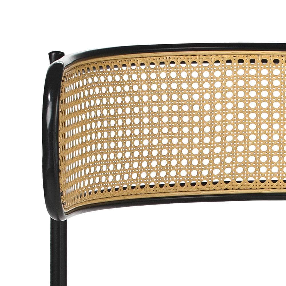 2x Dining Chairs Round Boucle Fabric Rattan Backrest Black & White Set