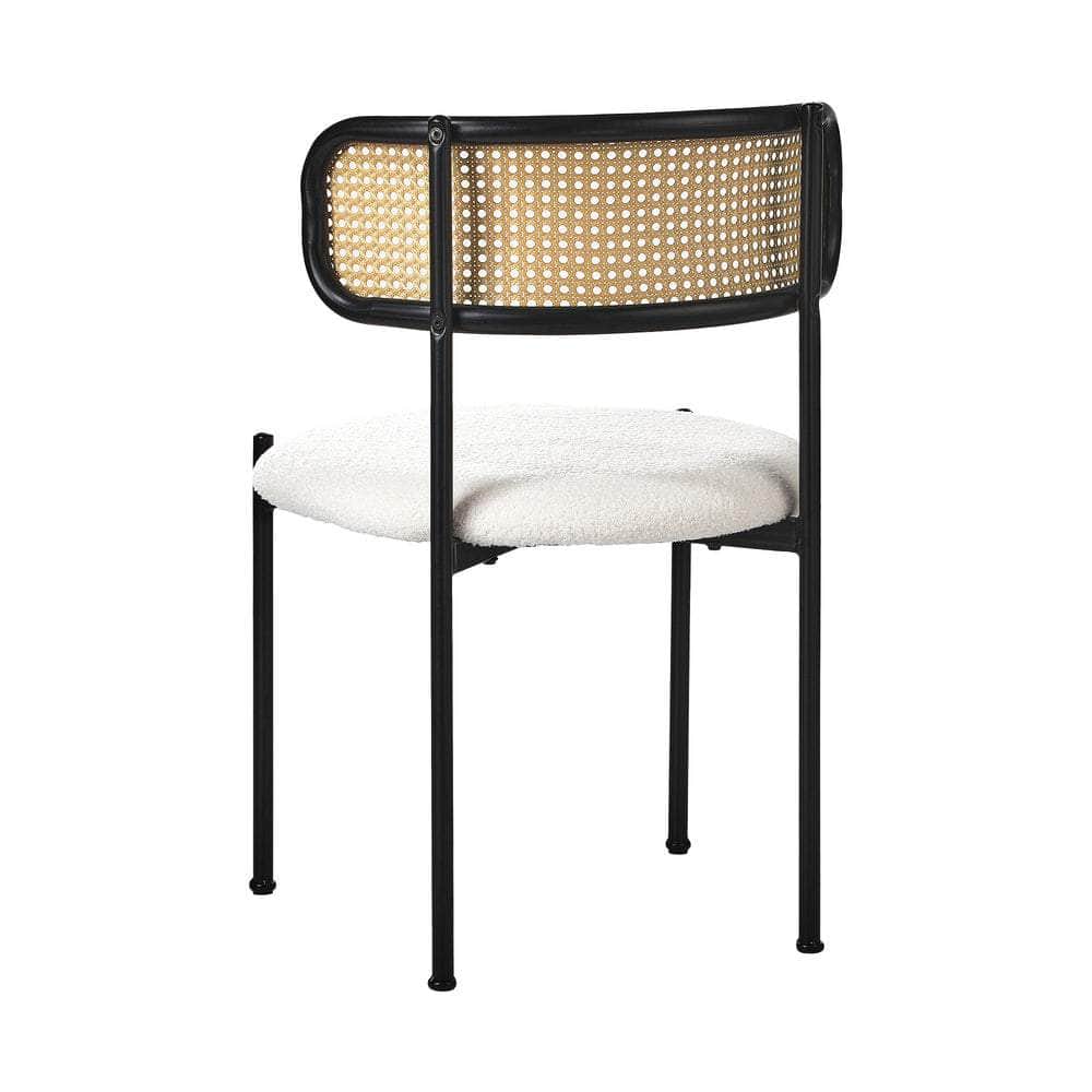 2x Dining Chairs Round Boucle Fabric Rattan Backrest Black & White Set