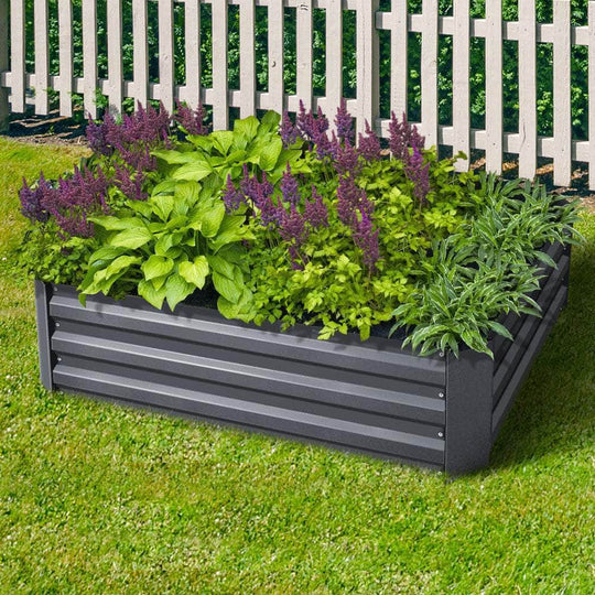 2x Garden Bed 120x90cm Planter Box Raised Container Galvanised Herb with Green Fingers Aluminium Grey