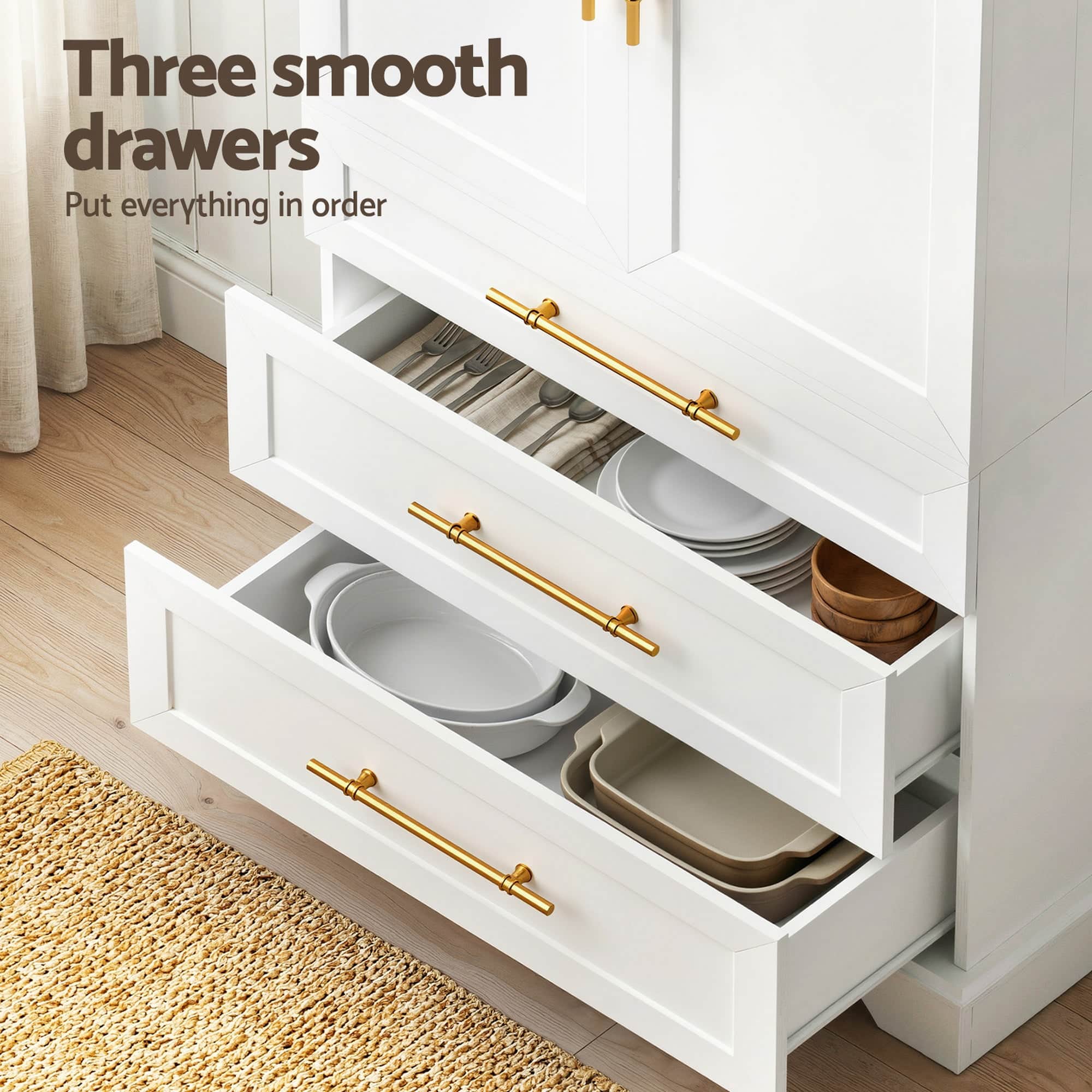2X Hamptons Style Kitchen Pantry Cabinet Sideboard with Drawers & Shelves