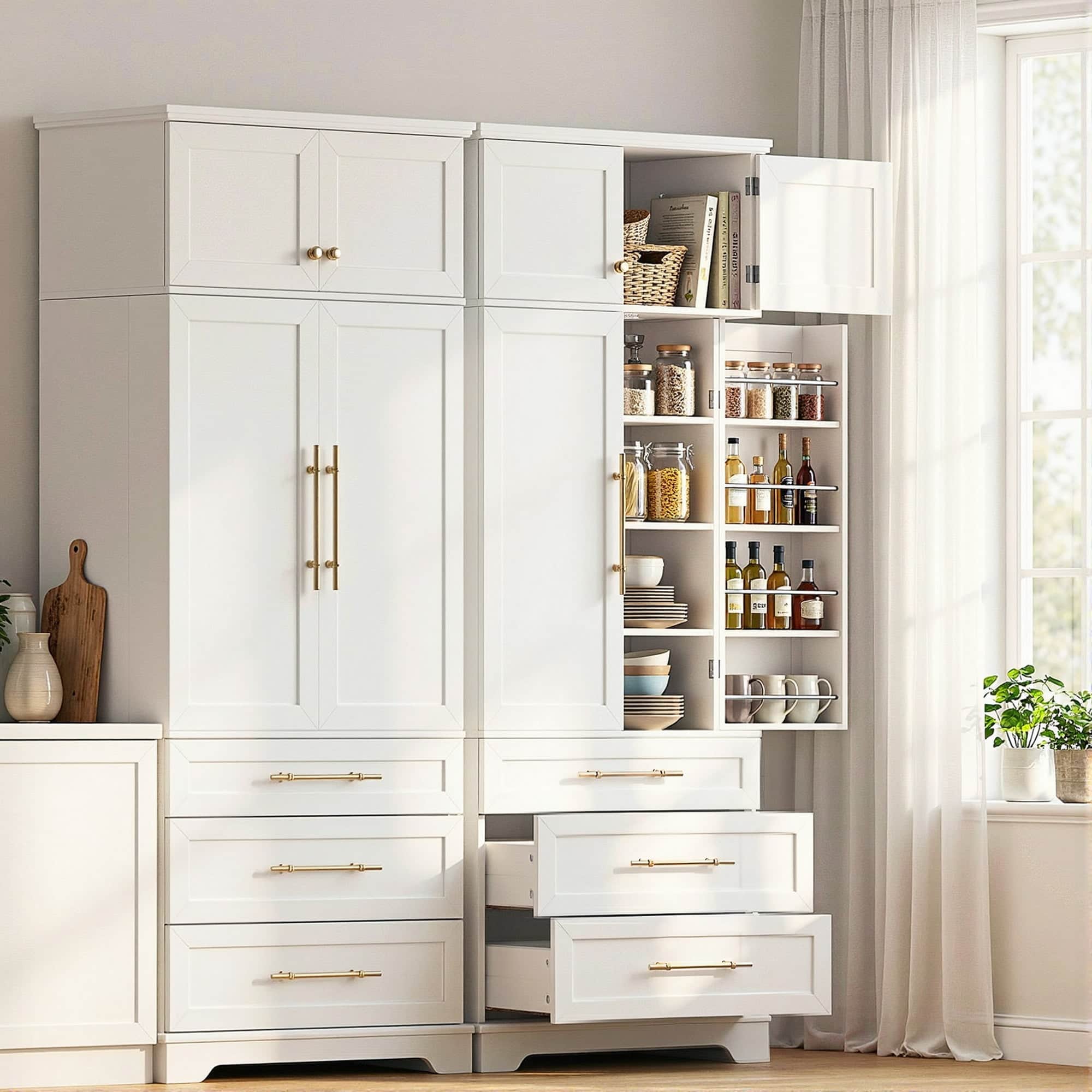 2X Hamptons Style Kitchen Pantry Cabinet Sideboard with Drawers & Shelves