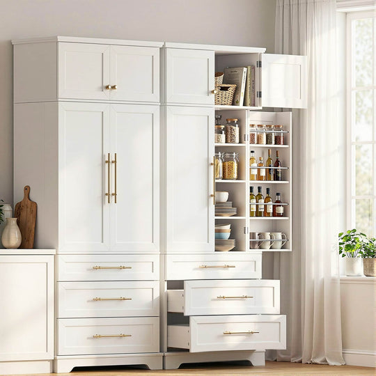 2X Hamptons Style Kitchen Pantry Cabinet Sideboard with Drawers & Shelves - photo 11