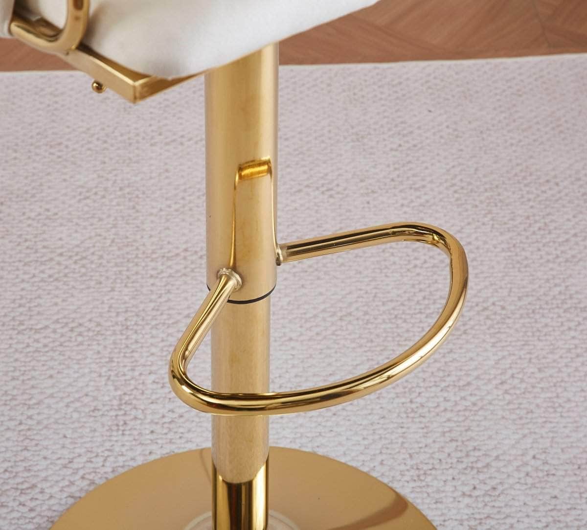 2x Height-Adjustable Ivory Velvet Swivel Bar Stools w/ Gold Base