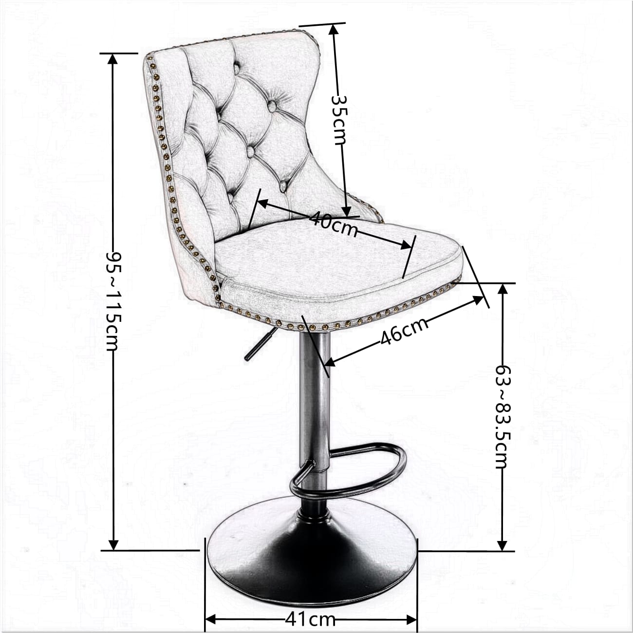 2X Height Adjustable Swivel Bar Stool Velvet Nailhead Barstool With Footrest Grey/Black with 260fp - photo 31