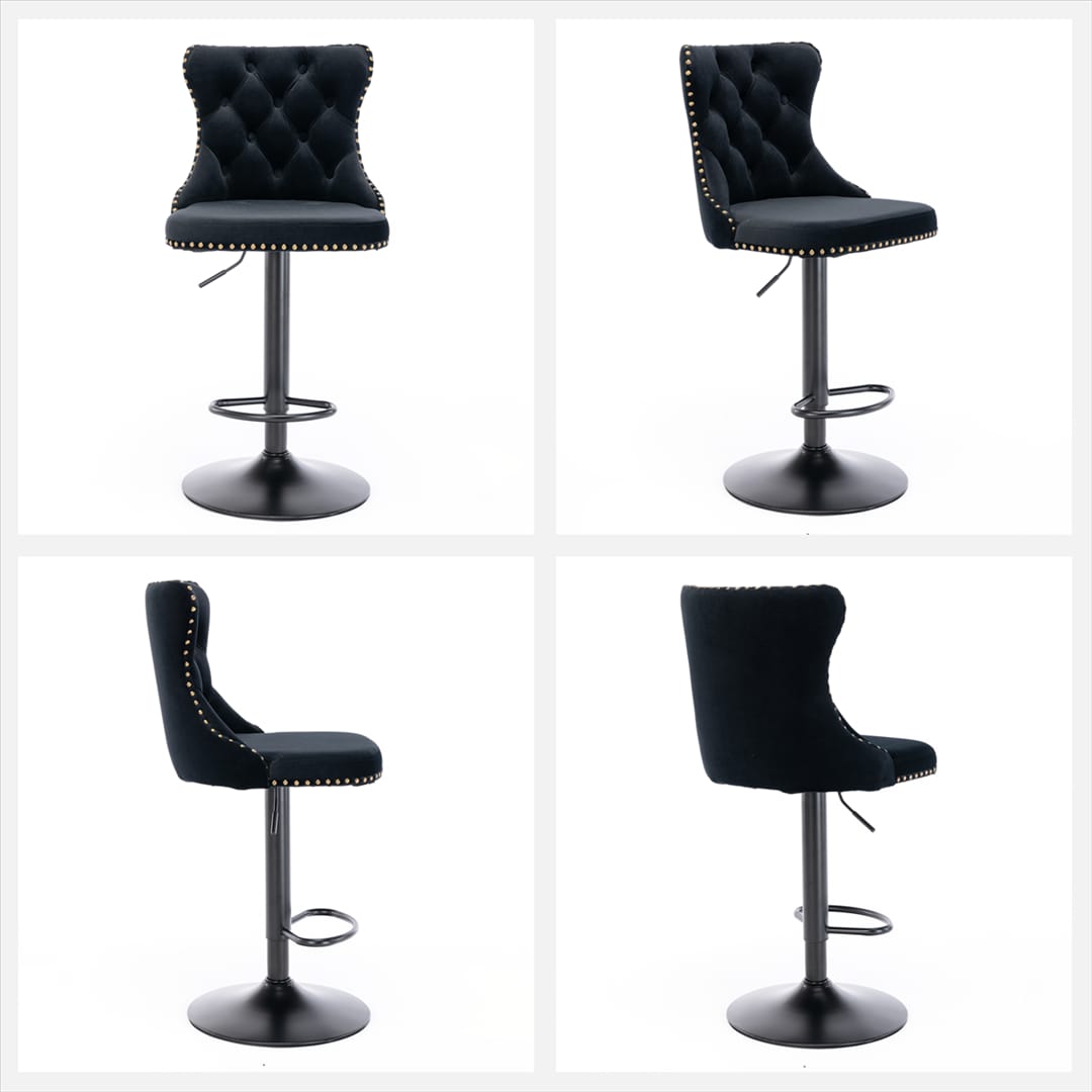 2X Height Adjustable Swivel Bar Stool Velvet Nailhead Barstool With Footrest Grey/Black with Grey colour - photo 32