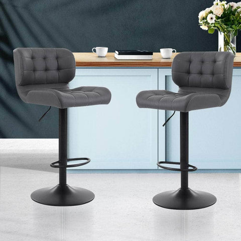 2x Kitchen Bar Stools Gas Lift Bar Stool Chairs Swivel Leather Black Grey