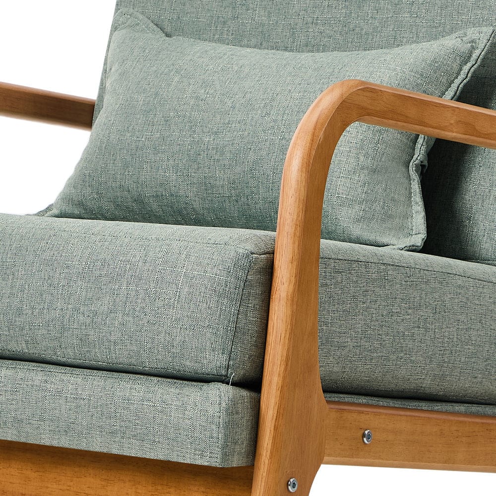 2x Linen Fabric Armchair Lounge Chair With Lumbar Pillow Green/Beige Upholstered Seating - Linen finish
