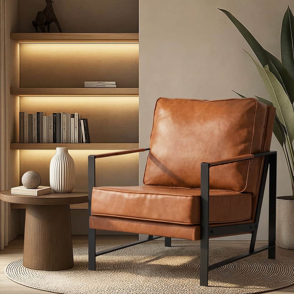 2x Lounge Armchair Sofa Chair Faux Leather Accent 1 Seater Upholstered Seating