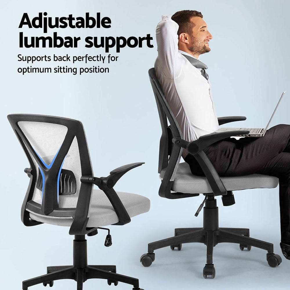 2x Mesh Office Chair Mid Back Black/Grey