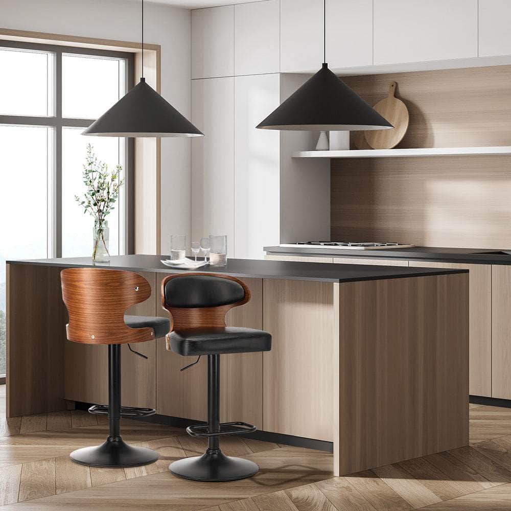 2x Modern PU Leather Gas Lift Bar Stools Kitchen Counter Chairs Black