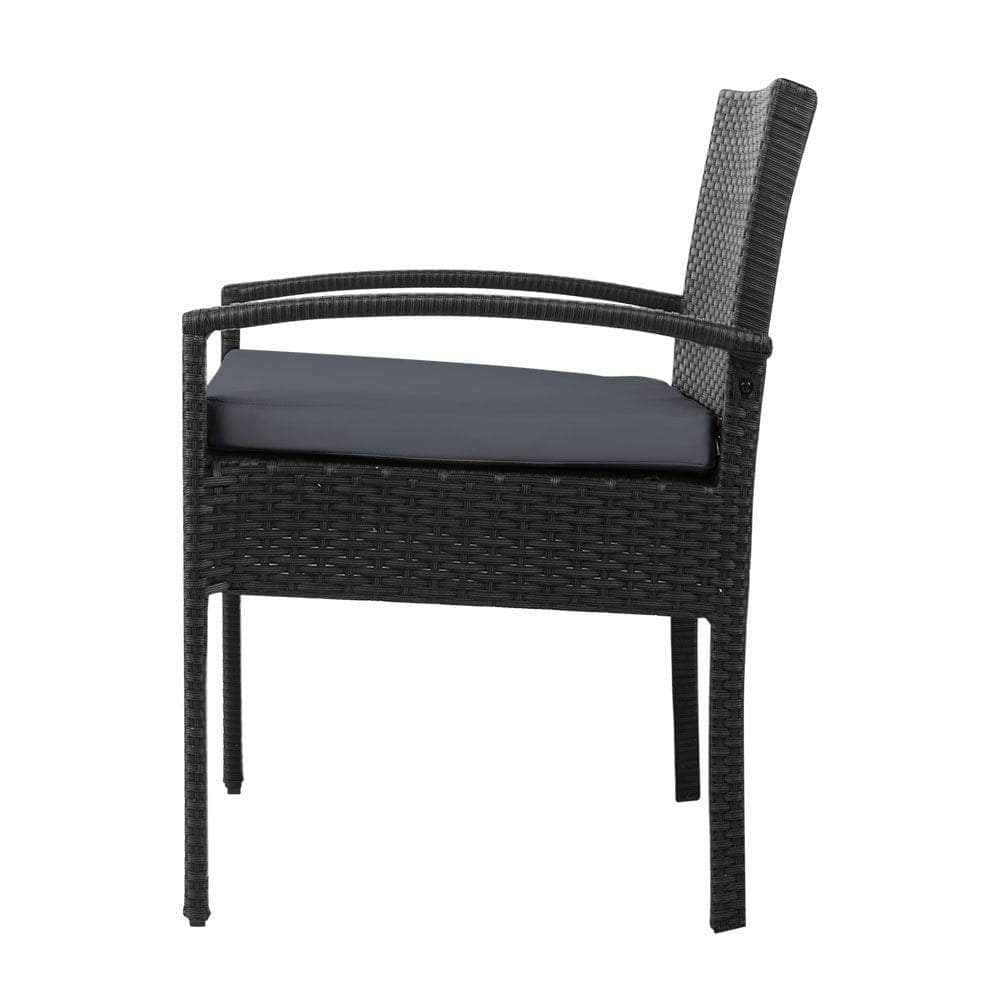 2x Outdoor Dining Chairs Wicker Chair Patio Garden Furniture Lounge Setting Bistro Set Cafe Cushion Black