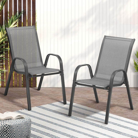 2x Outdoor Stackable Chairs Patio Furniture Lounge Chair Bistro Set Grey