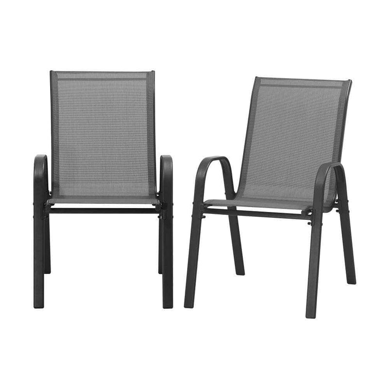 Grey colour - 2x Outdoor Stackable Chairs Patio Furniture Lounge Chair Bistro Set Grey