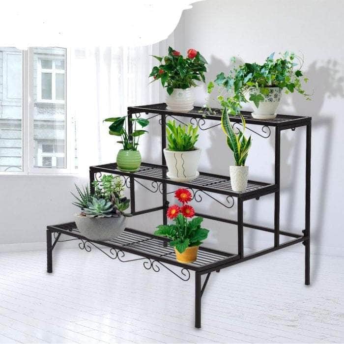 2x Plant Stands Outdoor Indoor Garden Metal 3 Tier Planter Corner Shelf