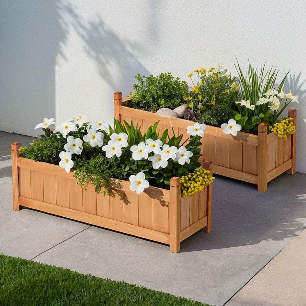 2x Raised Garden Bed 90x30x33cm - Wooden Planter Box for Growing