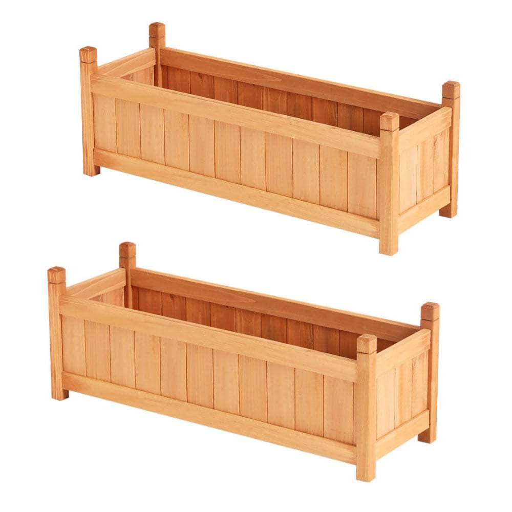 2x Raised Garden Bed 90x30x33cm - Wooden Planter Box for Growing