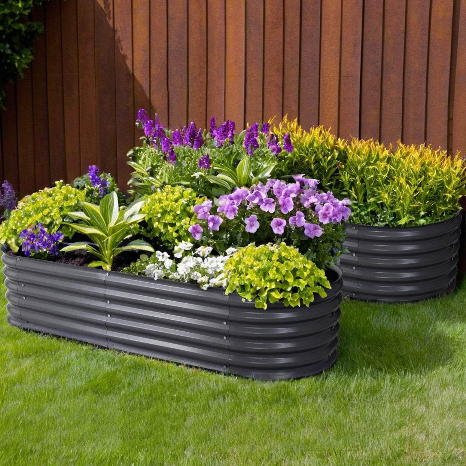 2x Raised Garden Bed Oval Planter Box Raised Container Galvanised