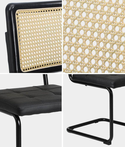 2x Rattan Dining Chairs Cesca Replica Cantilever PU Leather for Dining Room