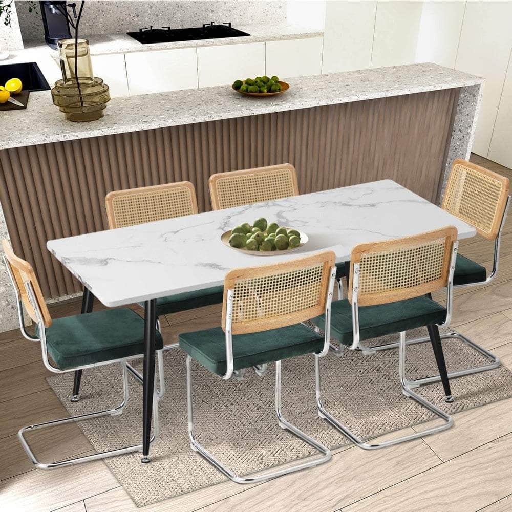 2x Rattan Dining Chairs Cesca Replica Cantilever Velvet Seat for Kitchen
