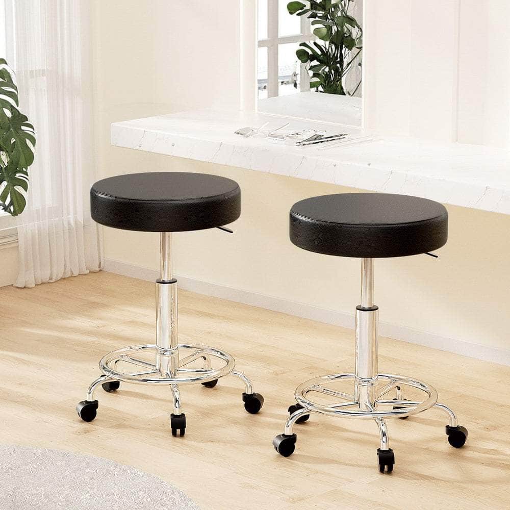 2X Salon Stool Round Swivel Chair Black