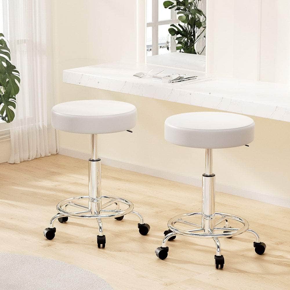 2X Salon Stool Round Swivel Chair White