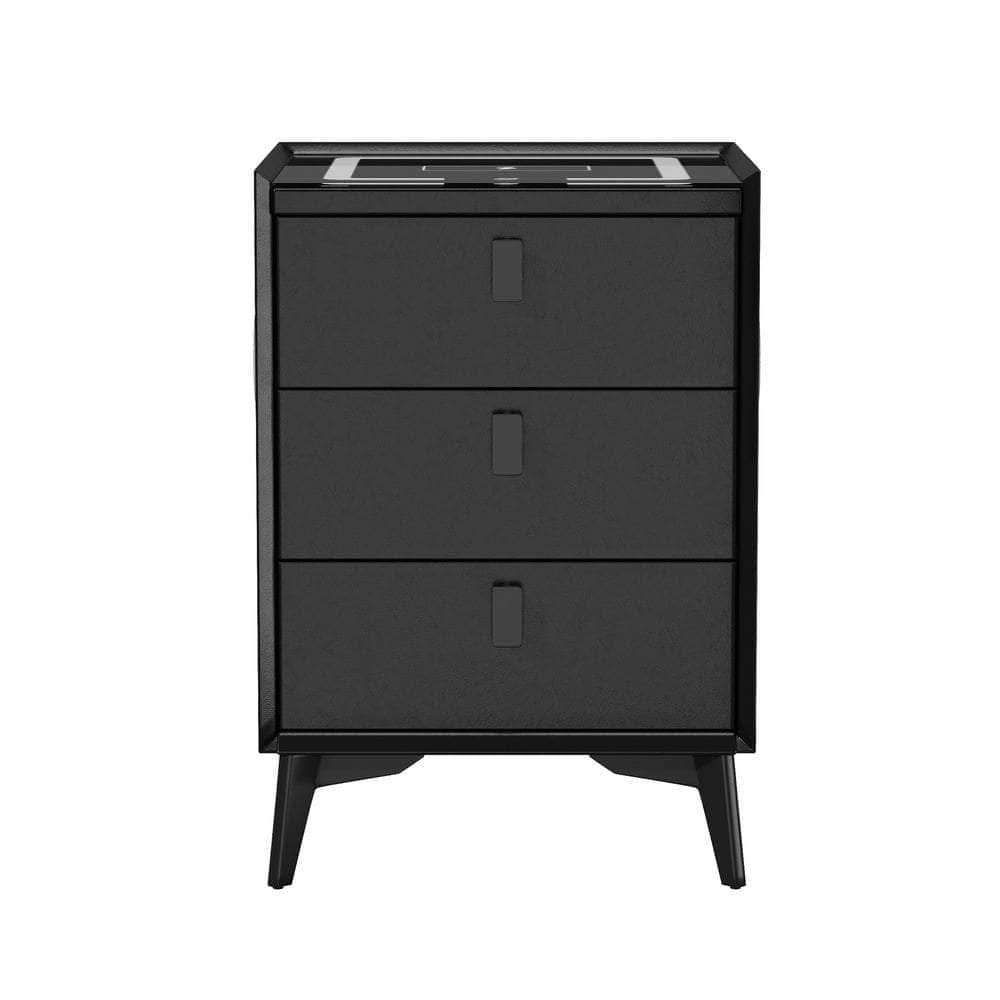 2x Smart Bedside Tables Wireless Charging LED 3 Drawers Black