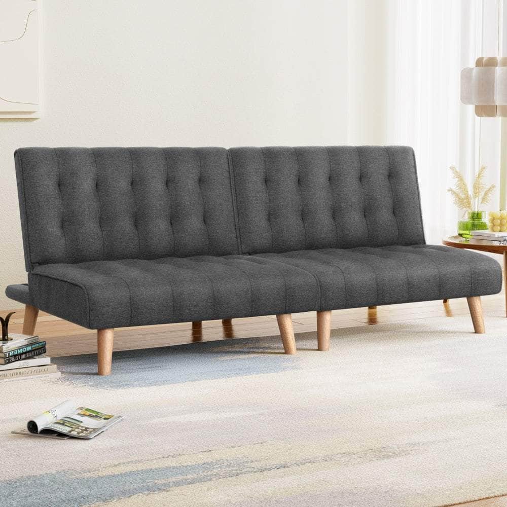 2x Sofa Bed Couch Single Seater Fabric Grey